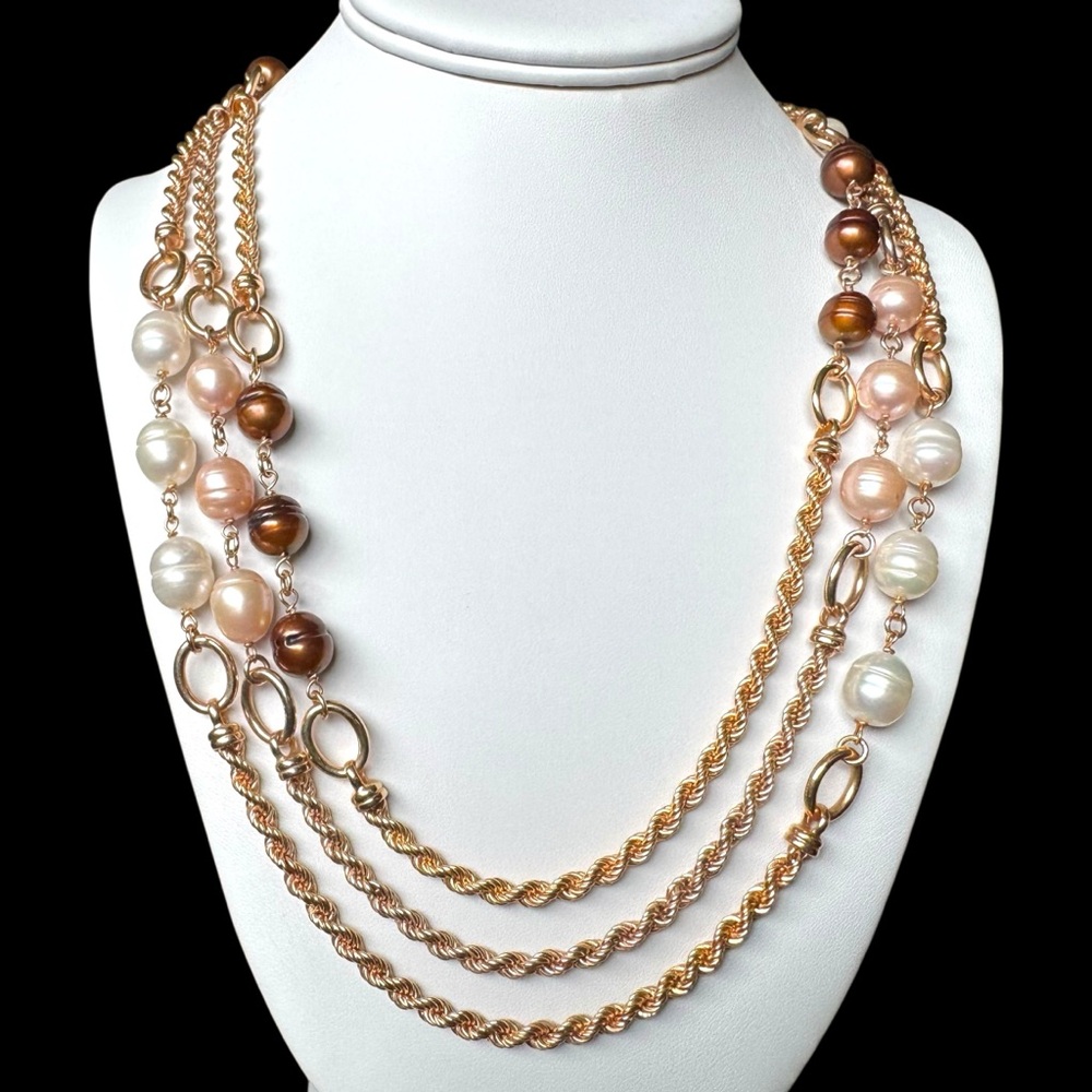 Honora Bronze Pearl Necklace Set Ivory Blush & Chocolate Freshwater Pearl Chains